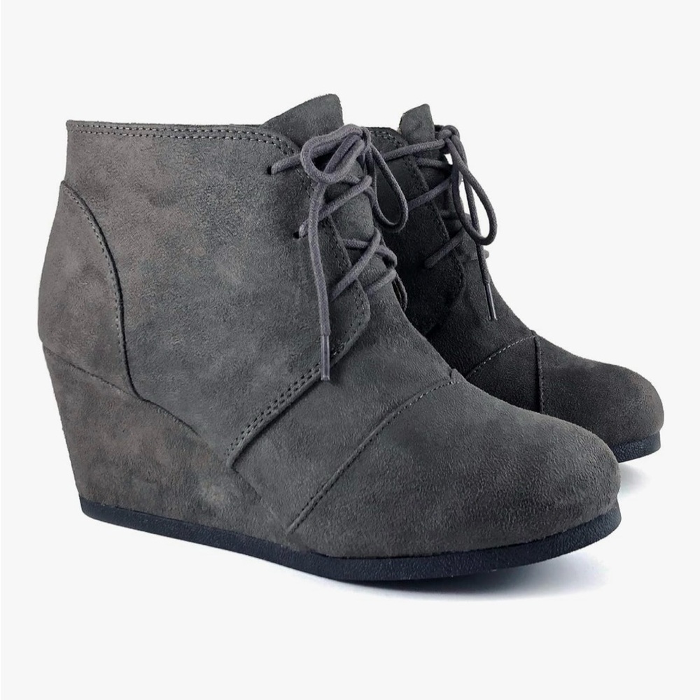 Gray Suede Wedge Ankle Boots